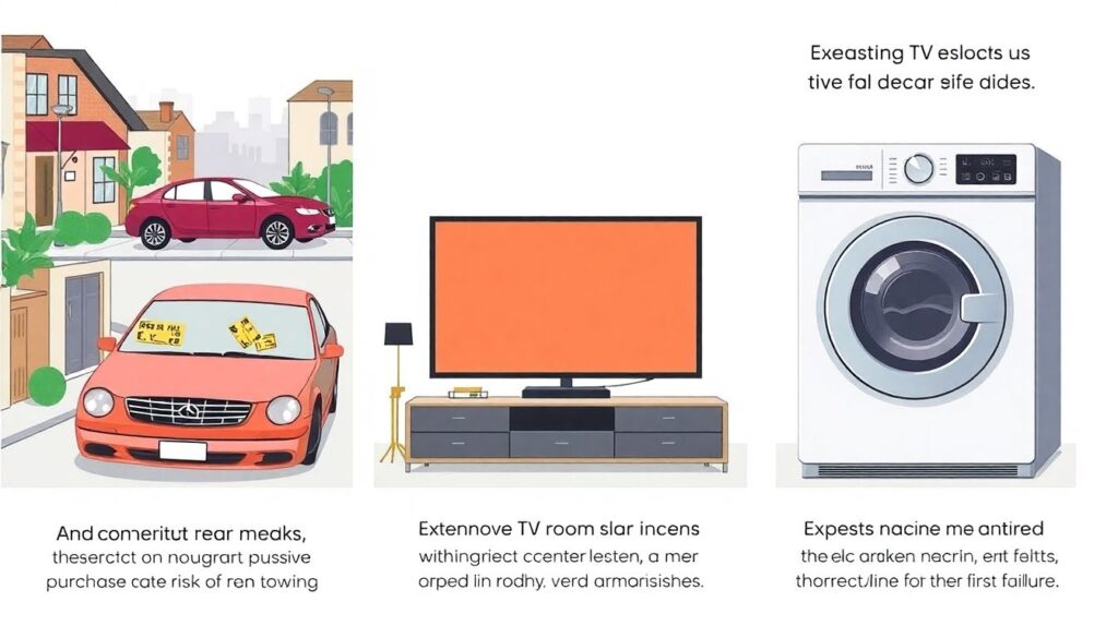 Планирование крупных покупок: автомобиль, техника, мебель - иллюстрация
